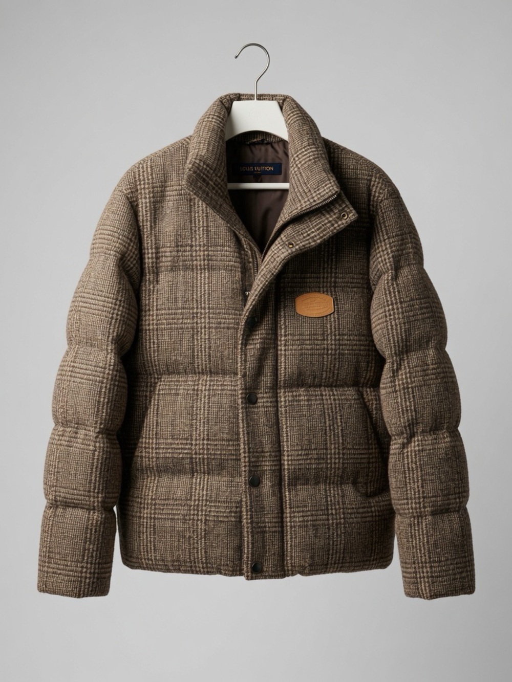 Louis Vuitton Men's Plaid Brown Quilted Down Puffer Jacket
